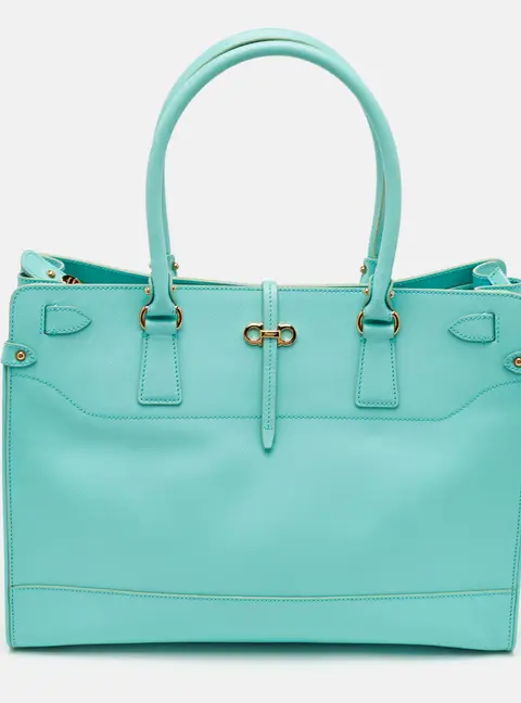 Salvatore Ferragamo Briana Turquoise Blue Leather Tote