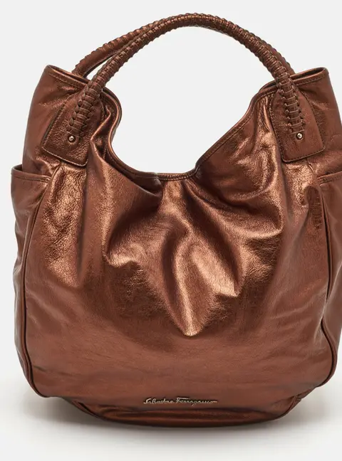 Salvatore Ferragamo Metallic Leather Braided Handle Shoulder Bag