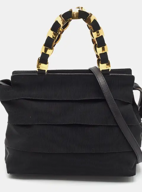 Salvatore Ferragamo Black Fabric Chain Zip Tote