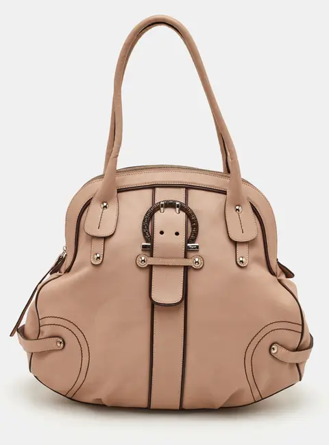 Salvatore Ferragamo Gancini Buckle Beige Leather Satchel