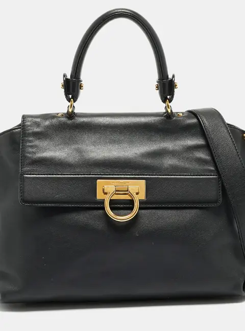 Salvatore Ferragamo Sofia Medium Black Leather Top Handle Bag