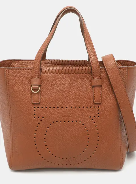 Salvatore Ferragamo Marta Brown Perforated Leather Tote
