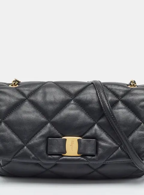 Salvatore Ferragamo Vara Bow Quilted Black Leather Shoulder Bag