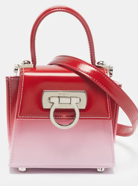 Salvatore Ferragamo Iconic XS Red/Pink Brushed Leather Top Handle Bag