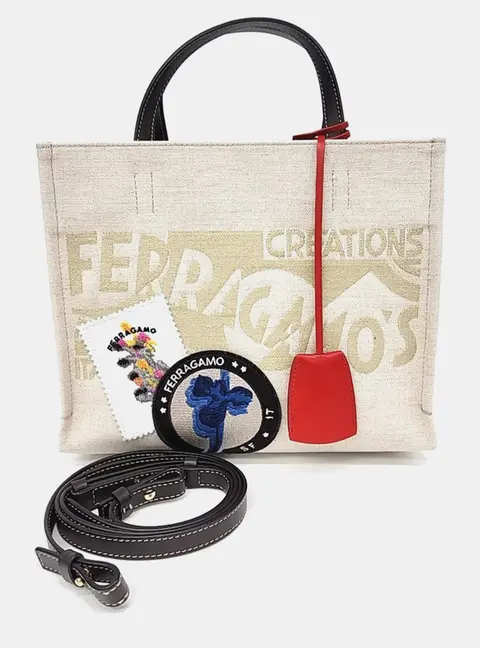 Salvatore Ferragamo Beige Multicolor Canvas Shoulder bag