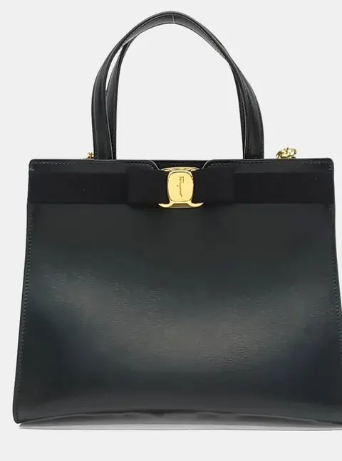 Salvatore Ferragamo Black Leather Vara Tote and Shoulder Bag