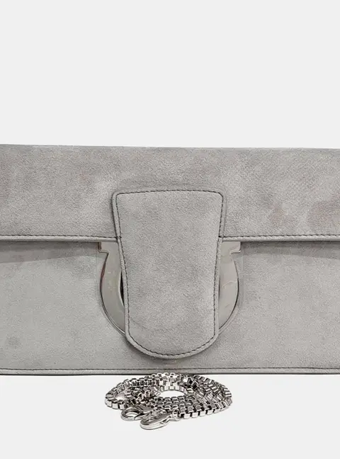 Salvatore Ferragamo Grey Suede chain crossbody bag