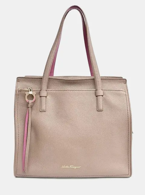 Salvatore Ferragamo Amy Large Beige Calfskin Leather Top Handle Bag
