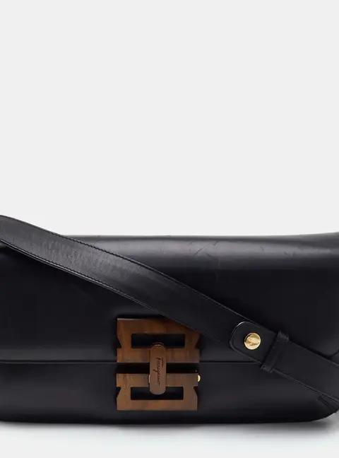Salvatore Ferragamo Black Leather Flap Shoulder Bag