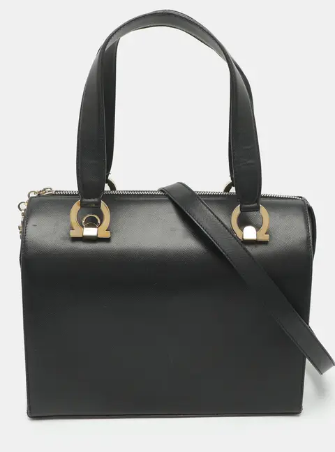 Salvatore Ferragamo Gancini Black Saffiano Leather Doctor Bag