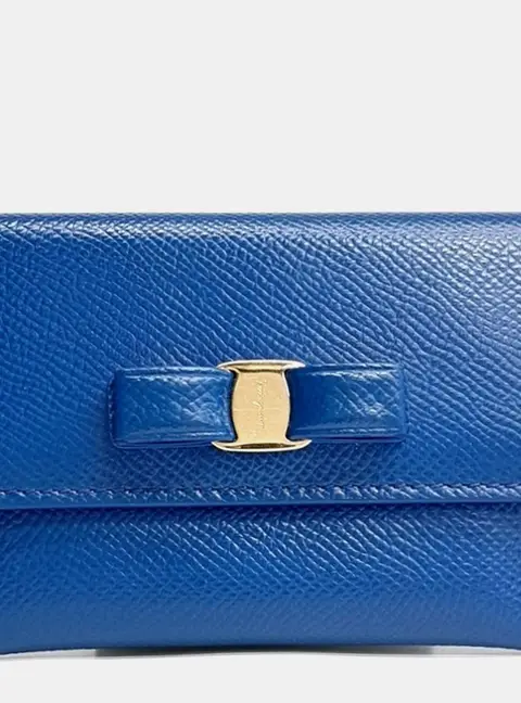 Salvatore Ferragamo Vara Blue Grained Leather Card Holder Bag