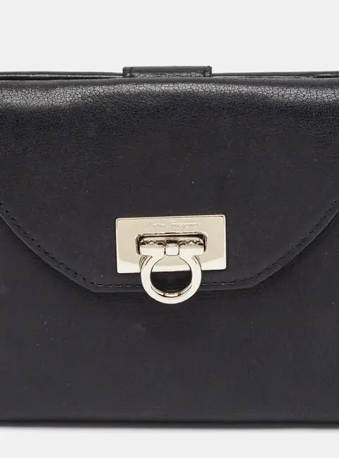 Salvatore Ferragamo Gancini Black Leather French Wallet