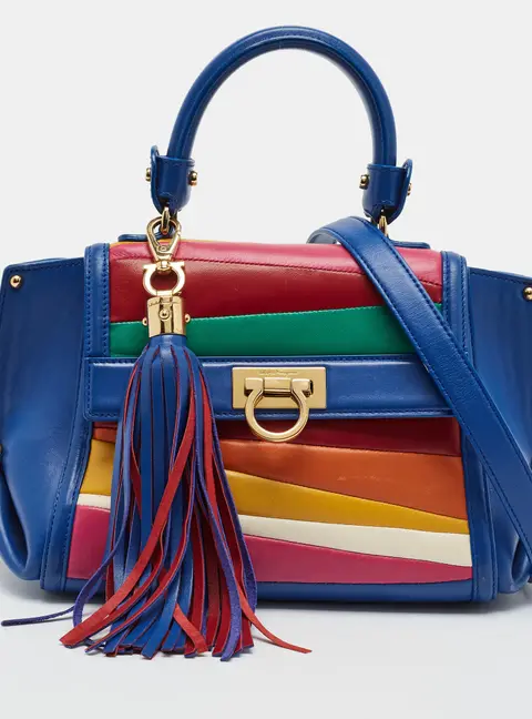 Salvatore Ferragamo x Sara Battaglia Sofia Small Blue/Multicolor Leather Top Handle Bag