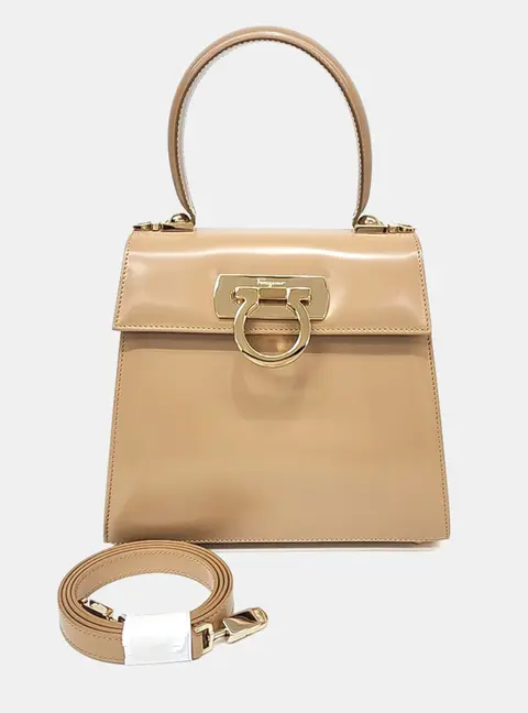 Salvatore Ferragamo Brown Leather Kelly Small