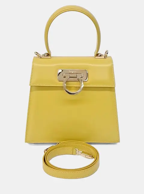 Salvatore Ferragamo Yellow Leather Kelly Bag Small