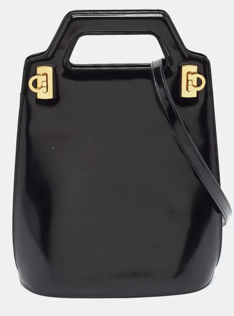 Salvatore Ferragamo Wanda North South Black Patent Leather Tote