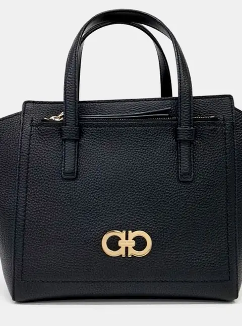 Salvatore Ferragamo Black Leather Gancini Tote and Shoulder Bag