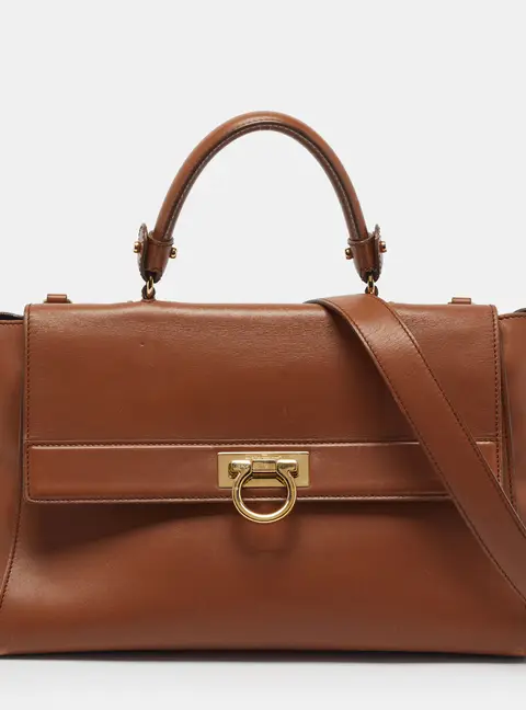 Salvatore Ferragamo Sofia Large Brown Leather Top Handle Bag