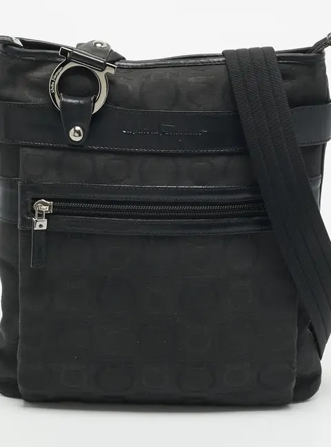 Salvatore Ferragamo Black Jacquard Nylon Crossbody Bag
