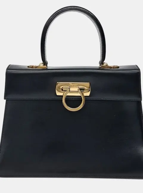 Salvatore Ferragamo Black Leather Kelly Bag Large