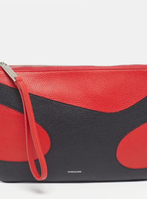 Salvatore Ferragamo Red/Black Leather Wristlet Clutch