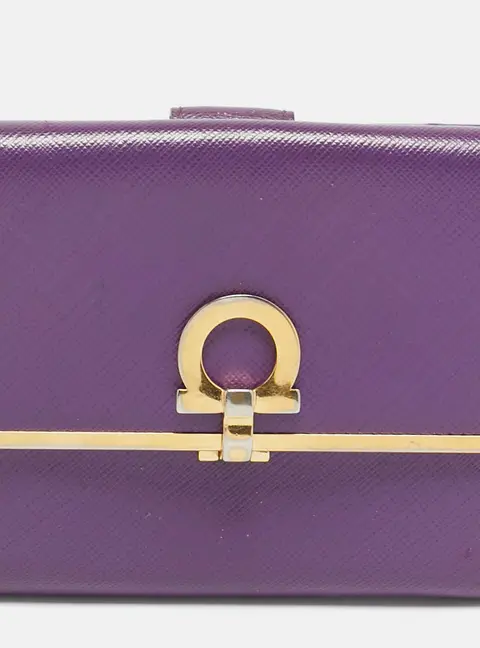 Salvatore Ferragamo Gancini Flap Purple Leather French Wallet