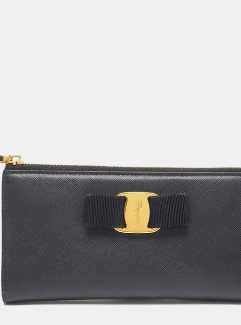 Salvatore Ferragamo Vara Bow Black Leather Continental Wallet