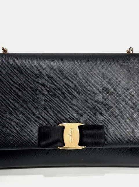 Salvatore Ferragamo Black Leather Vara Genie Bag
