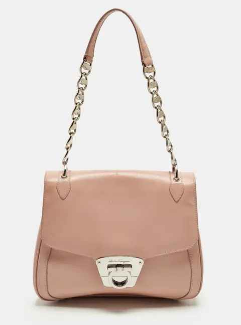 Salvatore Ferragamo Gancini Flap Light Pink Leather Shoulder Bag
