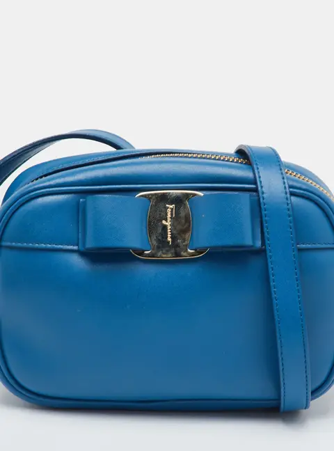 Salvatore Ferragamo Vara Bow Blue Leather Crossbody Bag