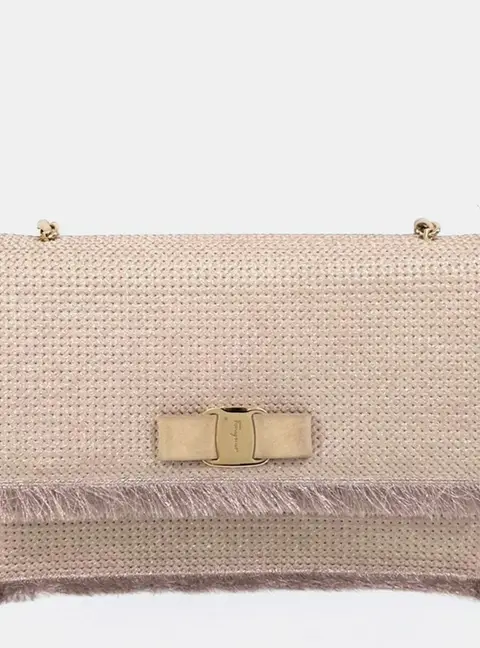 Salvatore Ferragamo Beige Canvas Genie Crossbody Bag