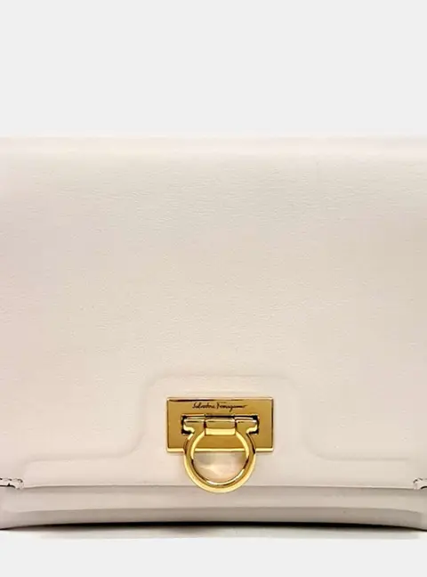 Salvatore Ferragamo Beige Leather Gancini Crossbody bag