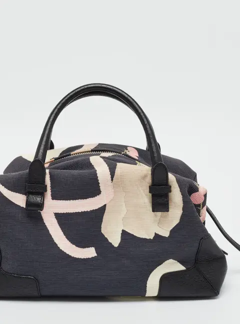 Salvatore Ferragamo Floral Print Multicolor Canvas and Leather Satchel