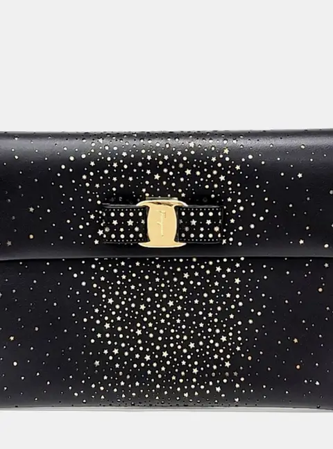 Salvatore Ferragamo Black/Gold Leather Clutch