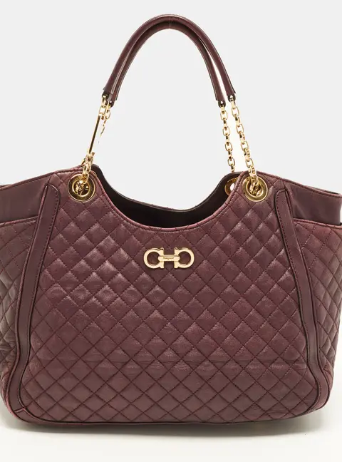 Salvatore Ferragamo Betulla Chain Purple Quilted Leather Tote