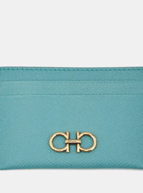 Salvatore Ferragamo Gancini Blue Leather Card Holder