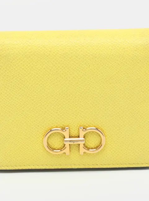 Salvatore Ferragamo Gancini Yellow Leather Compact Wallet