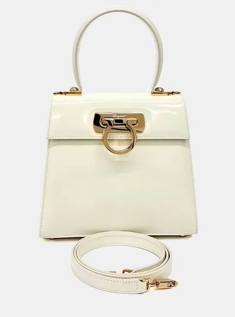 Salvatore Ferragamo Cream Leather Kelly Bag Small