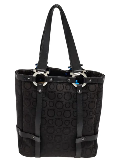 Salvatore Ferragamo Black Canvas and Leather Tote Bag