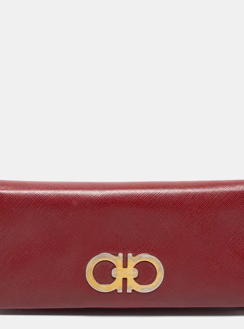 Salvatore Ferragamo Red Leather Double Gancio Continental Wallet