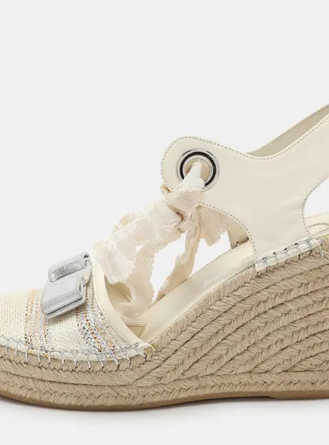 Salvatore Ferragamo Multicolor Fabric and Leather Wedge Espadrille Sandals Size 37