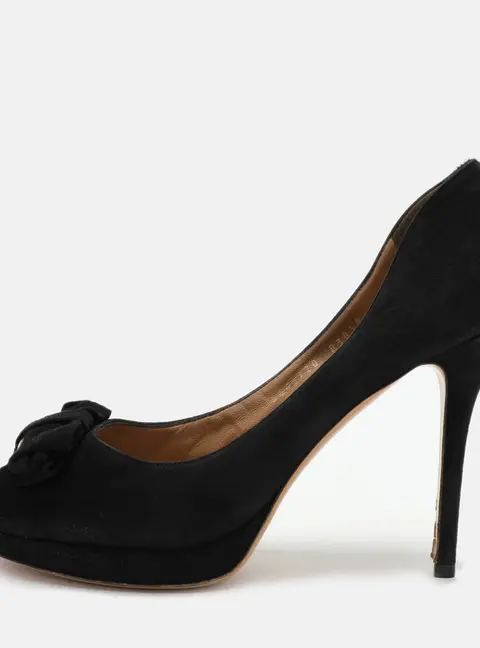 Salvatore Ferragamo Black Suede Rosella Peep Toe Pumps Size 40