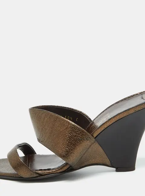 Salvatore Ferragamo Metallic Brown Leather Slide Wedge Sandals Size 41