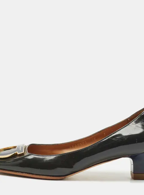 Salvatore Ferragamo Green/Blue Patent Leather Gancio Pumps Size 40