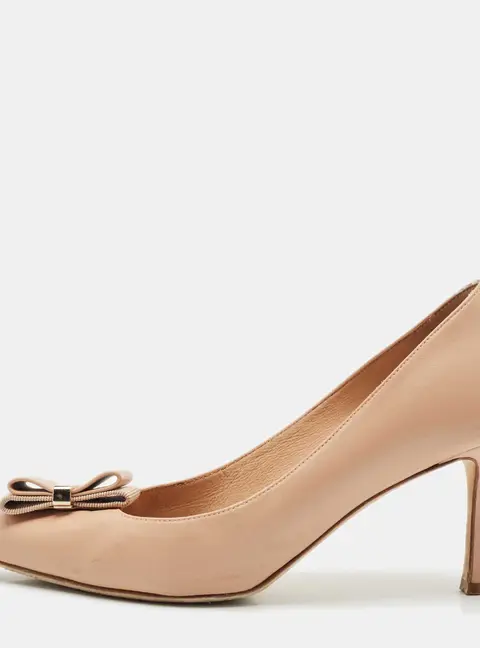 Salvatore Ferragamo Blush Pink Leather Bow Pumps Size 37.5