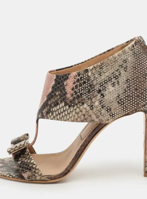 Salvatore Ferragamo Multicolor Python Embossed Leather Bow T Strap Sandals Size 39.5