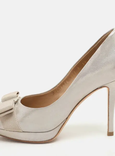 Salvatore Ferragamo Gold Nubuck Leather Talia Peep Toe Pumps Size 36
