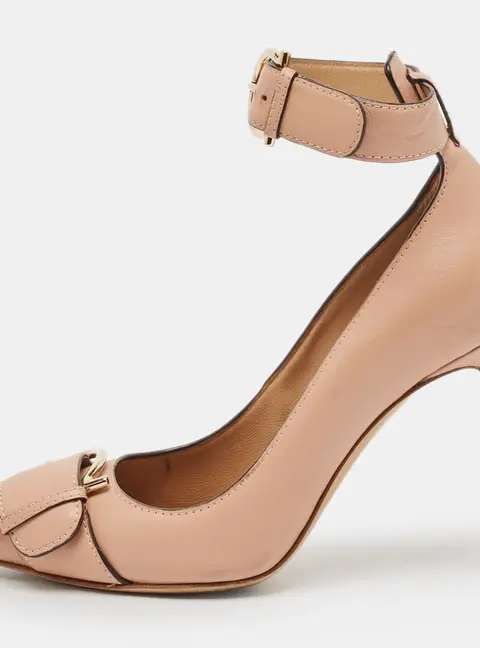 Salvatore Ferragamo Pink Leather Buckle Ankle Strap Pumps Size 36