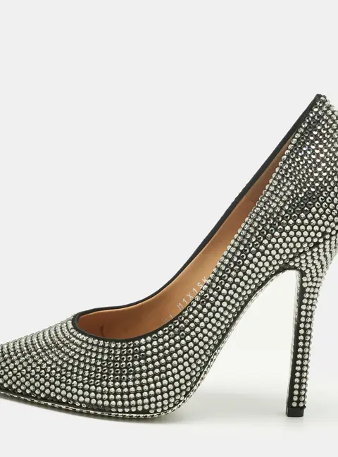 Salvatore Ferragamo Silver Satin Crystal Embellished Pointed Toe Pumps Size 37.5