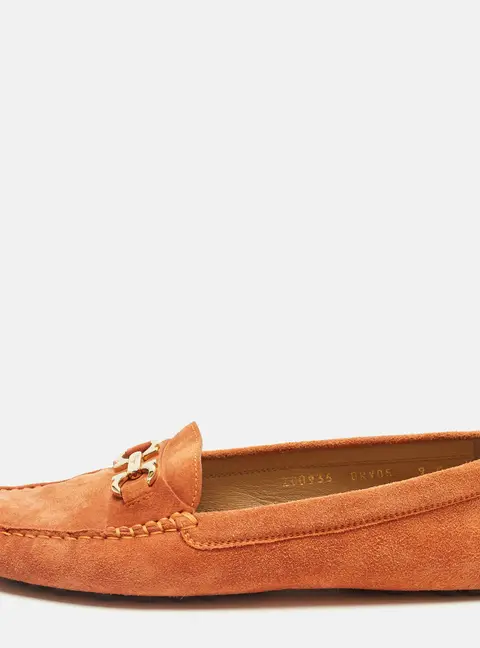 Salvatore Ferragamo Orange Suede Slip On Gancini Loafers Size 39.5